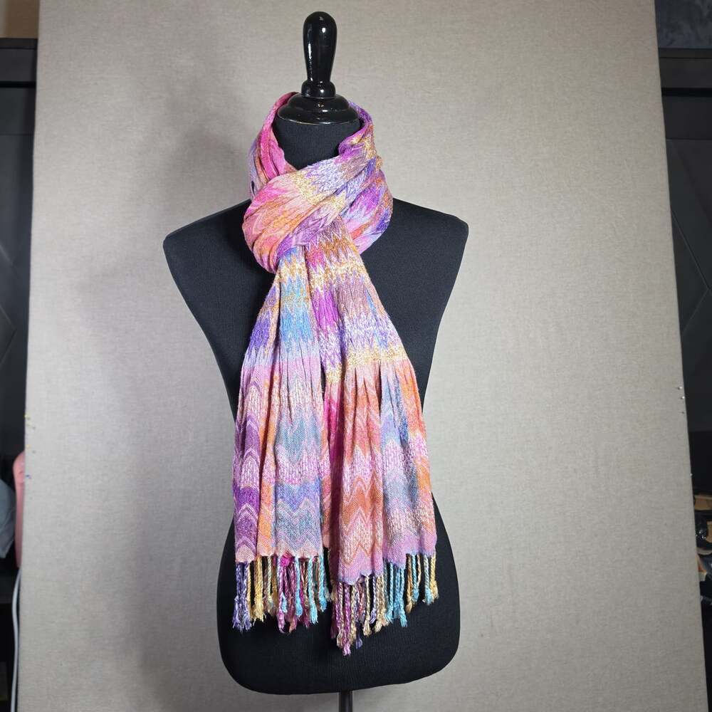 Dimri Multicolor Striped Knit Scarf Fringe Rainbow Colorful Boho Y2K cottage